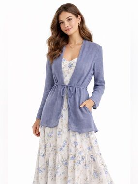 Dolma Light Blue Tie-Waist Cardigan Cover-Up Jacket Romantic Cottagecore S M